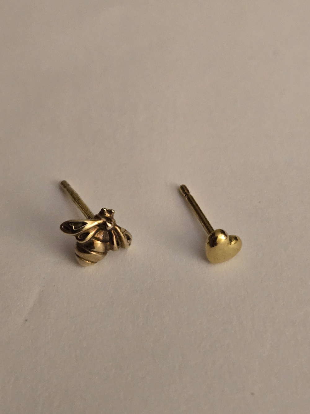 Gold Bee and Heart Single Stud Earring Set - Women Jewelry